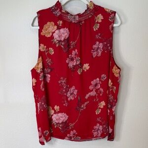 Vince Camuto Red Floral Sleeveless Mock-Neck Blouse